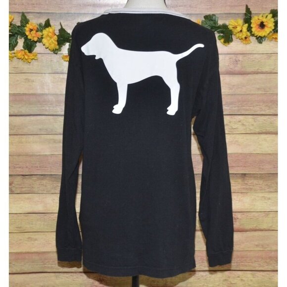 Pink Victoria Secret Size S Long Sleeve Shirt Drawstring V-Neck Dog Logo Casual - Picture 7 of 11